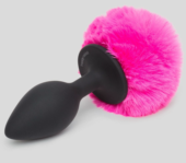 Черная анальная пробка с розовым хвостом Medium Bunny Tail Butt Plug - 2