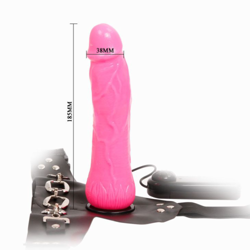Женский розовый страпон с вибрацией - 18,5 см. - 5