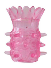 Розовая насадка на пенис с шипиками и лепестками - 6 см. - 0
