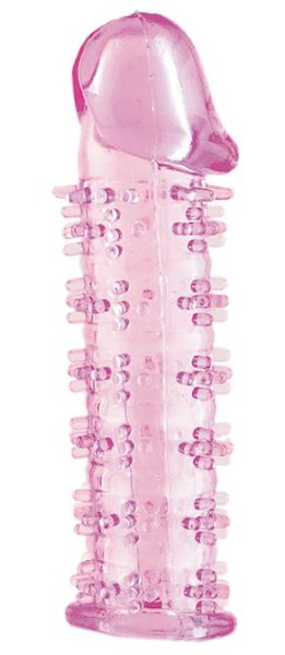 Гелевая розовая насадка на фаллос с шипами - 12 см. - 0