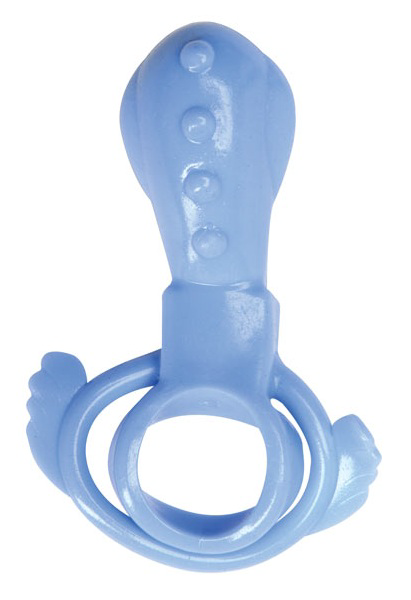 Голубое виброкольцо с клиторальным стимулятором - 0