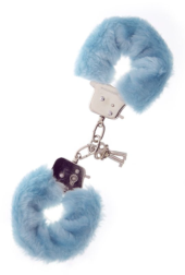 Голубые меховые наручники METAL HANDCUFF WITH PLUSH BLUE - 0