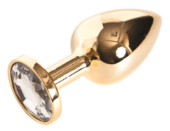 Золотистая маленькая анальная втулка с прозрачным кристаллом - 6 см. - 0