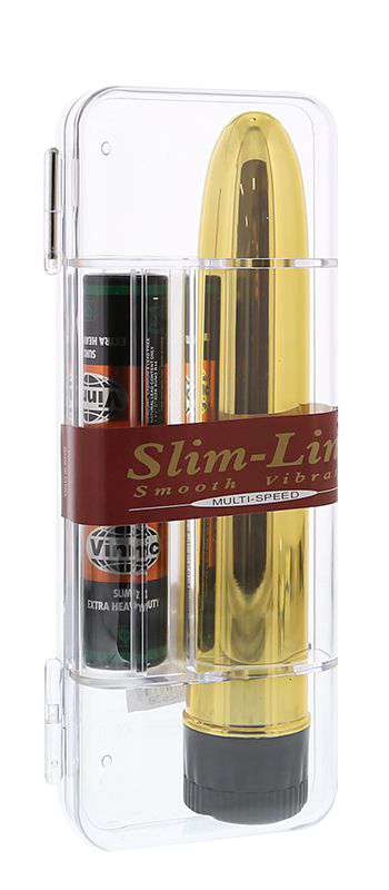 Золотистый классический вибратор с идеально гладкой поверхностью SLIM-LINE VIBRATOR GOLD - 17 см. - 1