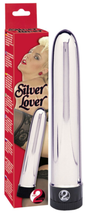 Серебристый классический вибратор Silver Lover - 19 см. - 0
