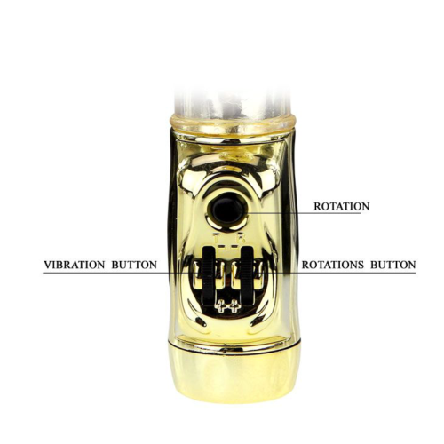Золотистый вибратор U.S. Gold Lover с ротацией и клиторальным зайкой - 22,5 см. - 4