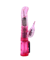 Розовый вибратор с подвижной головкой в пупырышках - 21 см. - 0