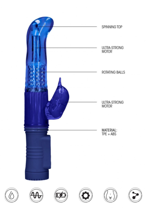 Синий вибратор-кролик Rotating Dolphin - 23 см. - 3