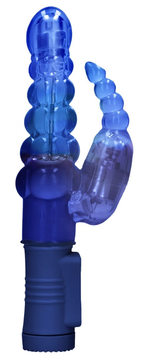 Синий вибратор-кролик Rotating Bubbles - 23,2 см. - 0