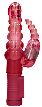 Красный вибратор-кролик Rotating Bubbles - 23,2 см. - 0