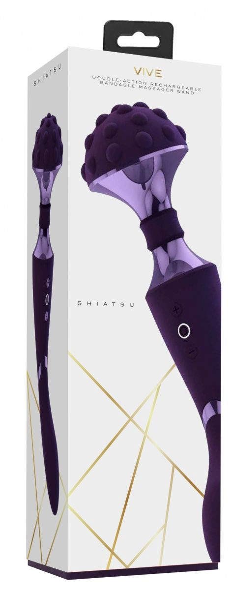 Фиолетовый двухсторонний вибромассажер Shiatsu - 27 см. - 2