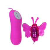 Розовый вибростимулятор с насадкой в виде бабочки - 0