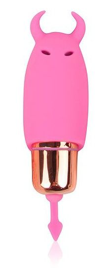 Розовый силиконовый вибромассажер с рожками - 6,4 см. - 0