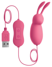 Розовая, работающая от USB вибропуля в форме кролика Cute - 0