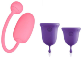 Подарочный набор: розовый тренажер Кегеля Magic Kegel Coach и фиолетовые менструальные чаши - 0