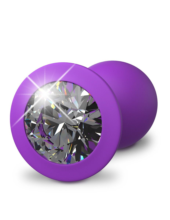 Фиолетовая анальная пробка с прозрачным стразом Her Little Gems Small Plug - 7,4 см. - 1
