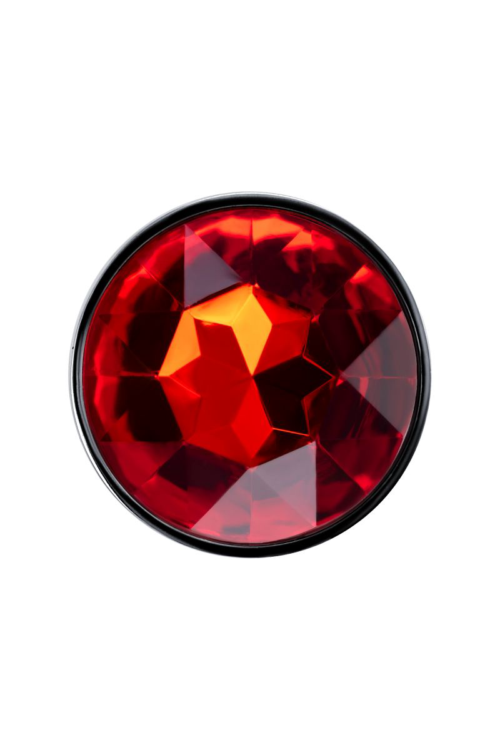Изящная ребристая анальная втулка с красным кристаллом - 7 см. - 3