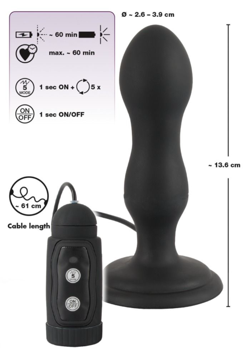 Черная анальная вибропробка с вращением Butt Plug - 13,6 см. - 3