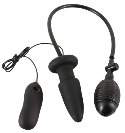 Черная надувная анальная пробка Inflatable Vibrating Butt Plug - 12,2 см. - 1