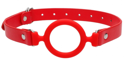 Красный кляп-кольцо с кожаными ремешками Silicone Ring Gag with Leather Straps - 0