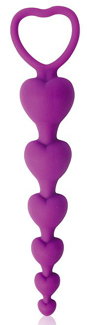 Фиолетовая анальная цепочка с сердечками - 14,5 см. - 0