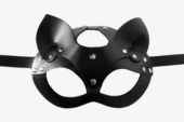 Черная кожаная маска Кошка с ушками - 2