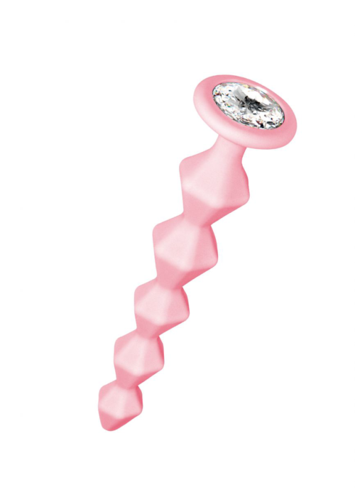 Розовая анальная цепочка с кристаллом Buddy - 17,7 см. - 0