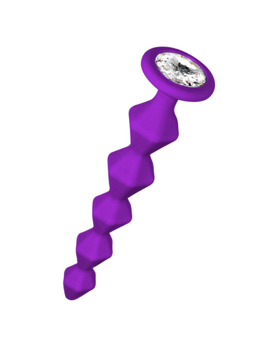 Фиолетовая анальная цепочка с кристаллом Buddy - 17,7 см. - 0