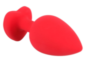 Красная силиконовая анальная пробка с черным стразом-сердечком - 9,3 см. - 1
