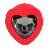 Красная силиконовая анальная пробка с черным стразом-сердечком - 9,3 см. - 2