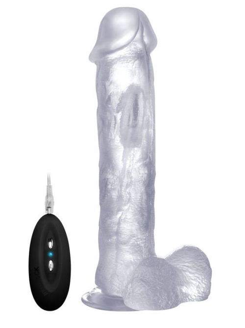 Прозрачный вибратор-реалистик Vibrating Realistic Cock 11 With Scrotum - 29,5 см. - 0