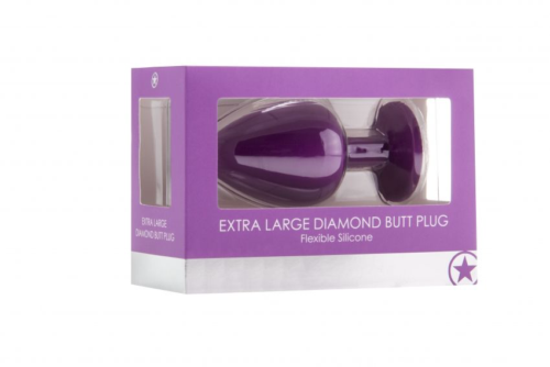 Фиолетовая анальная пробка OUCH! Extra Large Diamond Butt Plug с кристаллом - 9,3 см. - 1