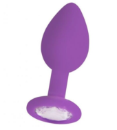 Фиолетовая анальная пробка OUCH! Regular Diamond Butt Plug с прозрачным кристаллом - 7,3 см. - 0