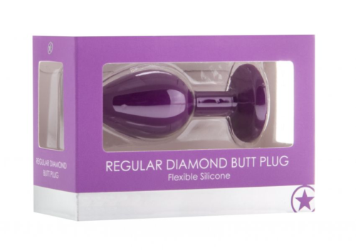 Фиолетовая анальная пробка OUCH! Regular Diamond Butt Plug с прозрачным кристаллом - 7,3 см. - 1