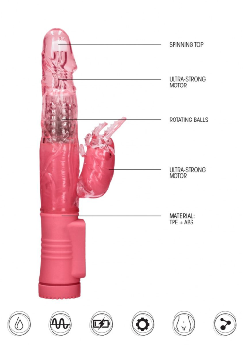Розовый вибратор-кролик Rotating Beetle - 22 см. - 2