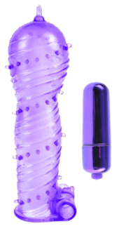 Фиолетовая вибронасадка Textured Sleeve Bullet - 14 см. - 0