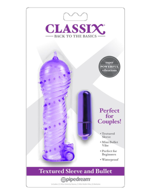Фиолетовая вибронасадка Textured Sleeve Bullet - 14 см. - 1
