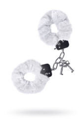 Белые меховые наручники с металлическим крепежом - 2