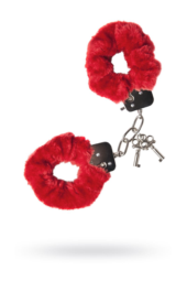 Красные меховые наручники с металлическим крепежом - 2