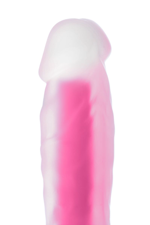 Прозрачно-розовый, светящийся в темноте фаллоимитатор Не-Он - 20 см. - 3