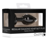Черная анальная пробка с прозрачным стразом Diamond Heart Butt Plug - 7,3 см. - 2