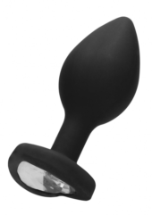Черная анальная пробка с прозрачным стразом Diamond Heart Butt Plug - 7,3 см. - 0