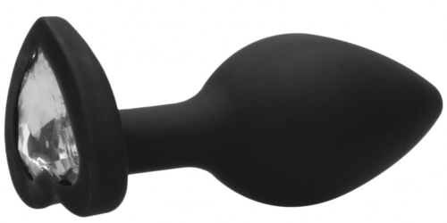 Черная анальная пробка с прозрачным стразом Diamond Heart Butt Plug - 7,3 см. - 1
