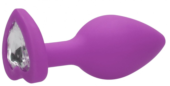 Фиолетовая анальная пробка с прозрачным стразом Diamond Heart Butt Plug - 7,3 см. - 1