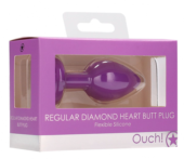 Фиолетовая анальная пробка с прозрачным стразом Diamond Heart Butt Plug - 7,3 см. - 2
