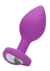Фиолетовая анальная пробка с прозрачным стразом Diamond Heart Butt Plug - 7,3 см. - 0