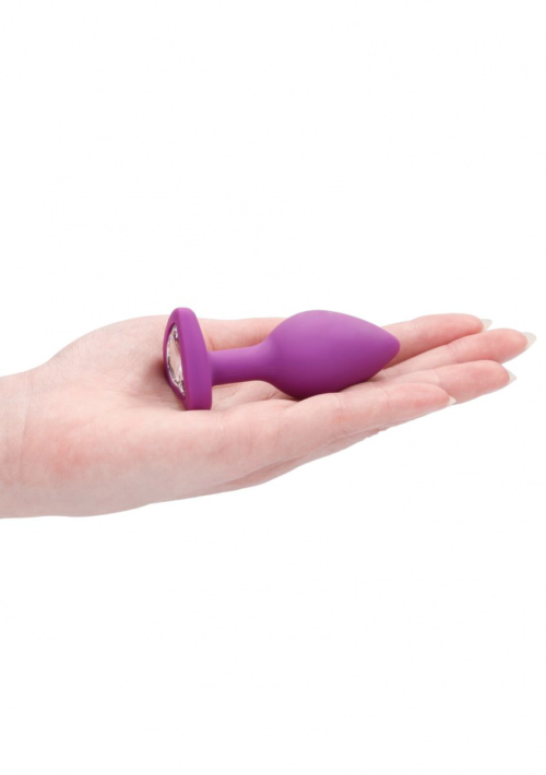 Фиолетовая анальная пробка с прозрачным стразом Diamond Heart Butt Plug - 7,3 см. - 3
