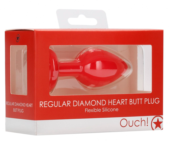 Красная анальная пробка с прозрачным стразом Diamond Heart Butt Plug - 7,3 см. - 2