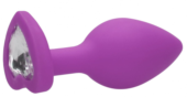 Фиолетовая анальная пробка с прозрачным стразом Large Ribbed Diamond Heart Plug - 8 см. - 1