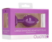 Фиолетовая анальная пробка с прозрачным стразом Large Ribbed Diamond Heart Plug - 8 см. - 2